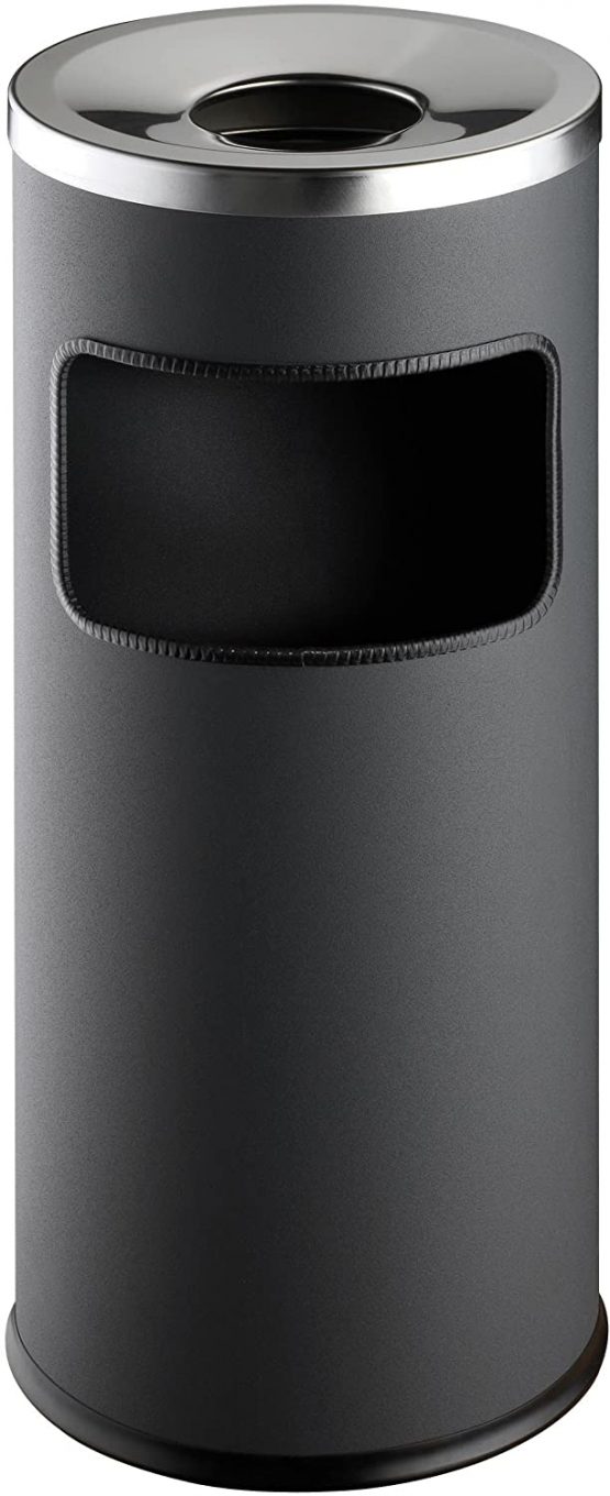 Durable Metal Round Waste Bin Charcoal with Ashtray Top | Bin Capacity 17 Litres | Ashtray Capacity 2 Litres | Ideal for Sheltered Outdoor Areas Such As Smoking Areas