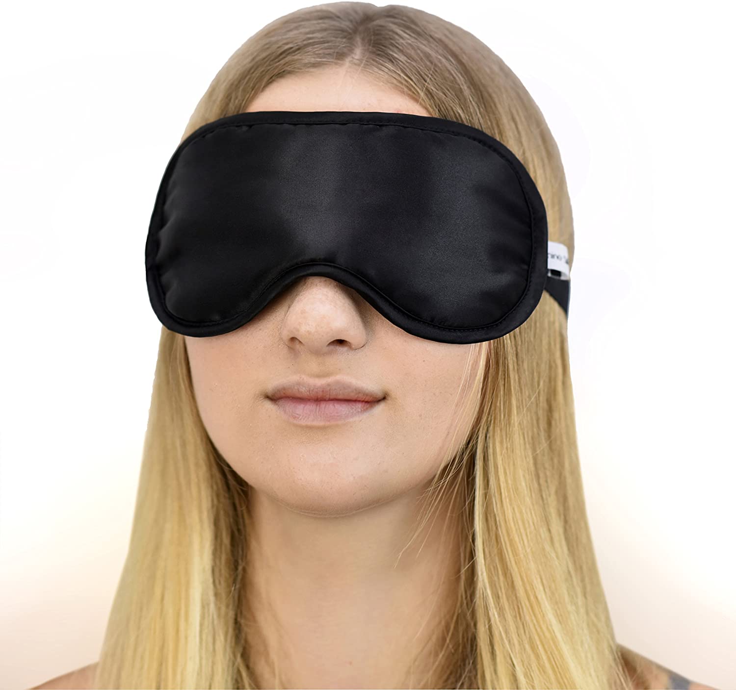 Jasmine Silk 100% Pure Silk Filled Eye Mask/Sleeping Mask Sleep Mask with Ajustable Comfortable Strap (Black) - Image 2