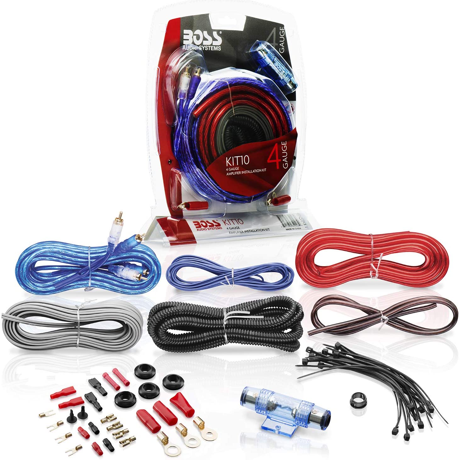 BOSS Audio Systems KIT10 4 Gauge Amplifier Installation Wiring Kit - Bring Power to Your Radio, Subwoofers and Speakers