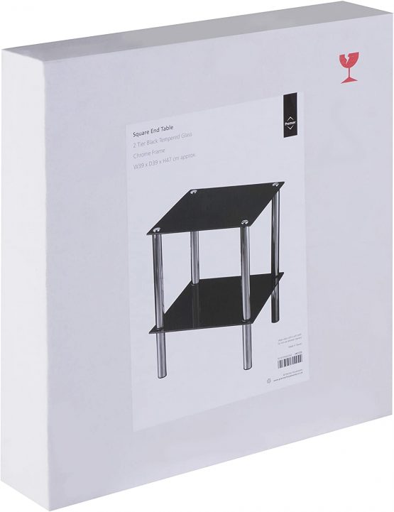 Premier Housewares 2-Tier End Table with Black Glass Shelves and Chrome Frame, 47 x 39 x 39 cm - Image 4