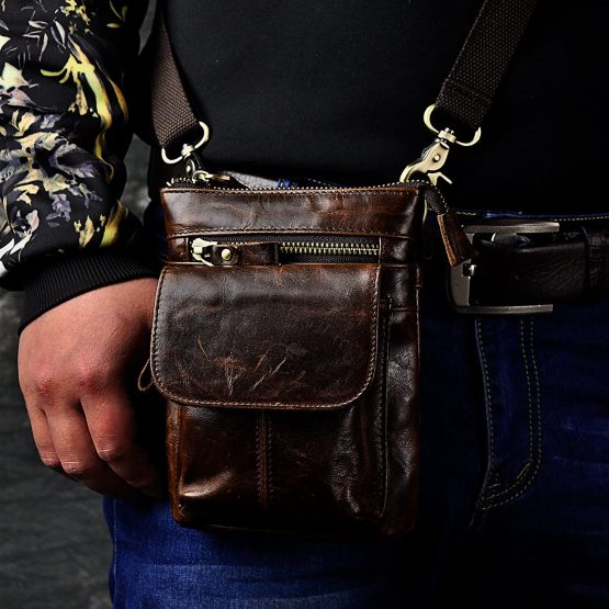 Le'aokuu Men Quality Leather Small Travel Outdoor Hip Bum Fanny Belt Waist Pack Satchel Messenger Bag Phone Pouch 611-18 - Image 3