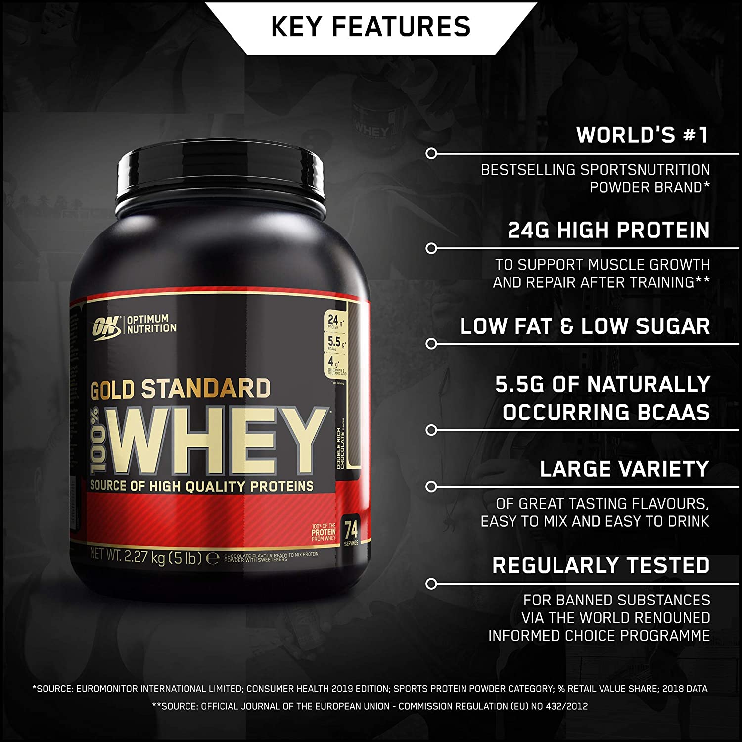 Optimum Nutrition Gold Standard Whey Muscle Building and Recovery Protein Powder with Naturally Occurring Glutamine and Amino Acids - Image 2