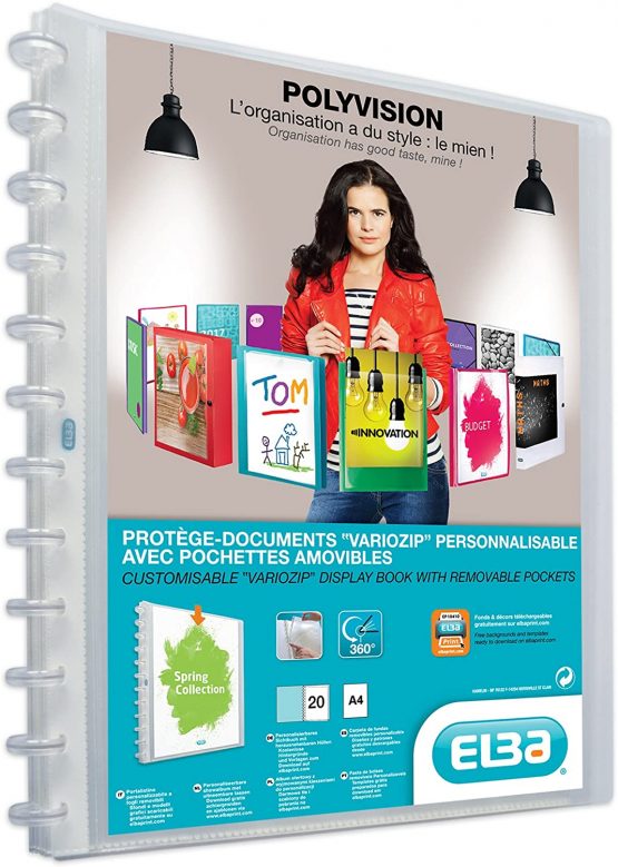 Elba - 100205600 - Polyvision Variozip Customizable Removable Pouch 40 Views (20 pockets) Translucent Polypropylene A4 Clear