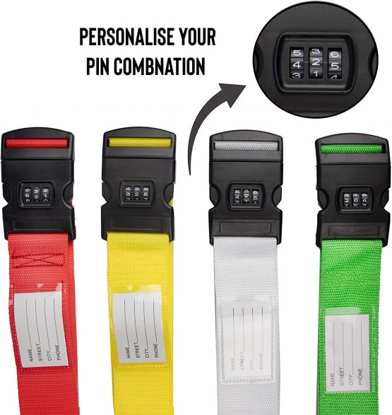 Gone Travelling Luggage Straps with Combination Lock for Secure Suitcases - Packing Belt Strap with Quick Clip Buckle - Travel Accessories for Backpacks, Holdall and Suitcases - Assorted Colours - Image 4