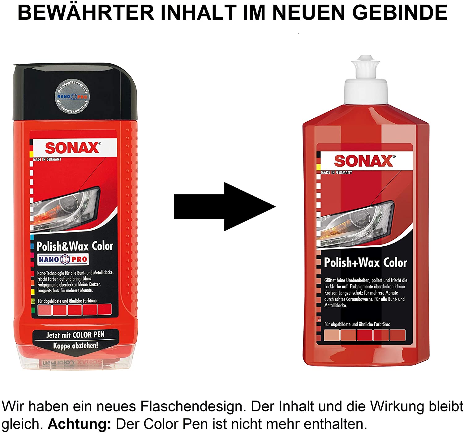 SONAX POLISH+WAX COLOR RED (500 ml) - A mid-strength polish with colour pigments and a wax component., Color Red 500 ml - Image 2