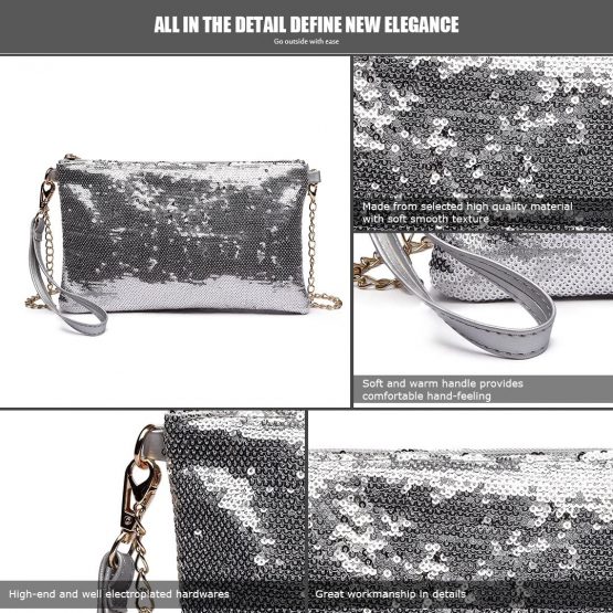 Miss Lulu Mini Crossbody Bag For Women Clutch Chain Shoulder Bag Evening Party Shining Sequins - Image 4