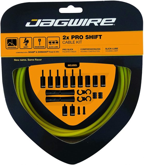 Jagwire - Universal 2X Pro Shift Kit |for Road, MTN, and Gravel Bike | SRAM and Shimano Shifter Compatible, Polished Stainless Cables, 10 Color Options