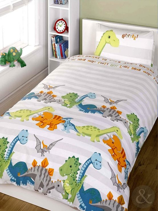 Just Contempo Kids Dinosaur Duvet Cover Set, Single, Grey