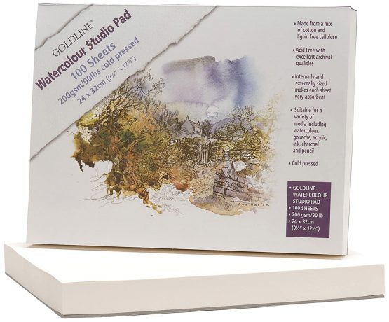 Clairefontaine Goldline Watercolour Studio Glued Pad, 24 x 32 cm, 200 g, 100 Sheets