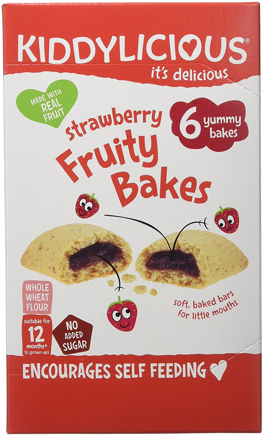 Kiddylicious Strawberry Fruity Bakes, Delicious Snacks for Kids with Real Fruit Centre, Suitable for 18+ Months