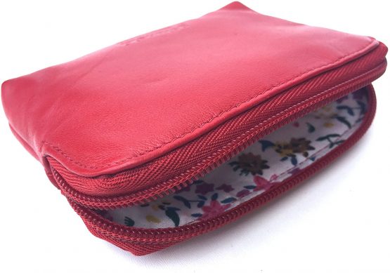 Golunski 327 Small Super Soft Leather Credit Card,Coin Zip Purse with Floral Design Interior (Red) - Image 4