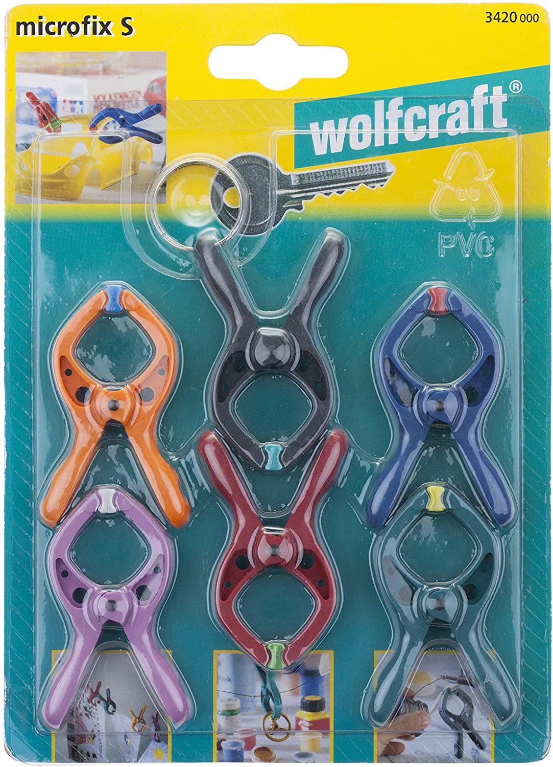 wolfcraft MINI 20 Spring Clamp Set I 3420000 I 6 MINI 20 Spring Clamps with Key Ring, Multicolour, 20mm - Image 4