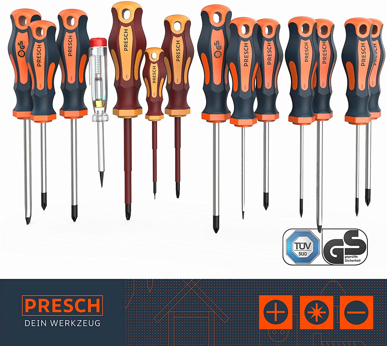 Presch Screwdriver Set 14 pcs, Magnetic Screwdriver Set including PH, Pozidrive, VDE Screwdrivers, Voltage Tester and Holder - Image 2