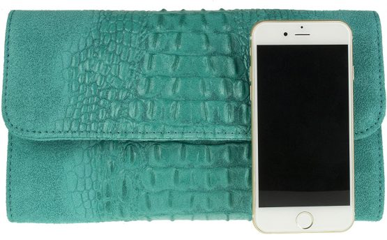 Girly Handbags Italian Suede Leather Croc Plain Clutch Bag - Image 4