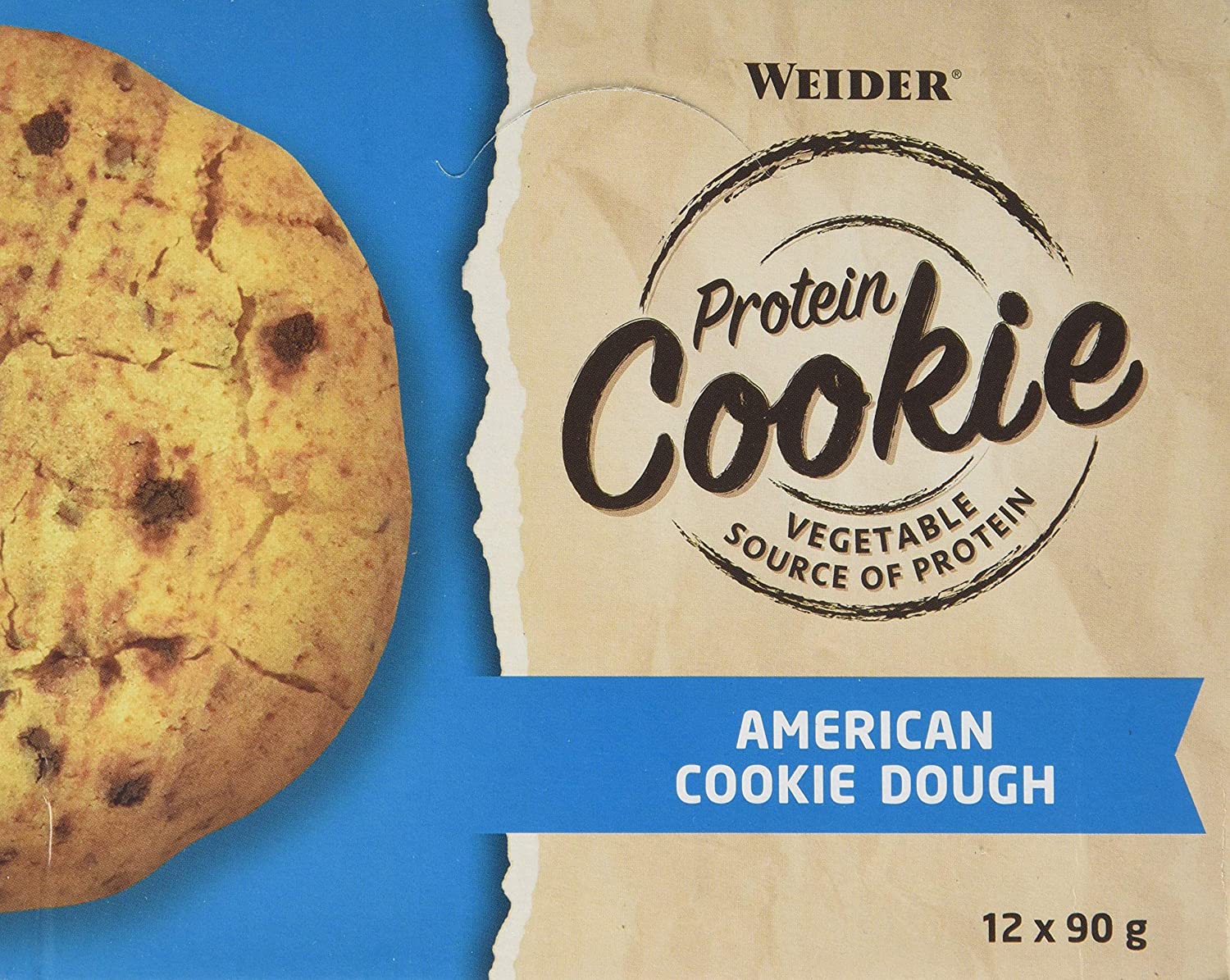 WEIDER Vegan Protein Cookie 90g, All American Cookie Dough, box of 12 delicious baked protein cookies, fitness snack