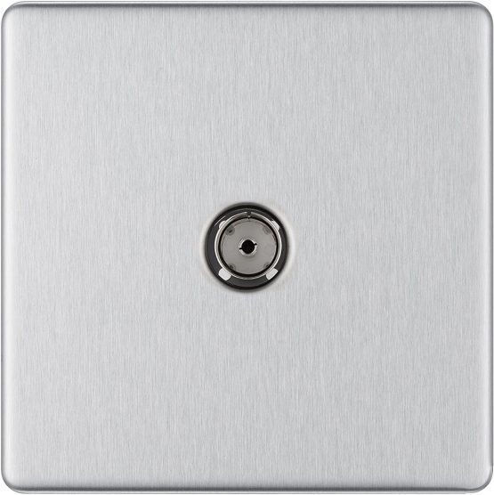 BG Electrical FBS60-01 Screwless Flat Plate Single Co-Axial Socket, Brushed Steel - Image 2