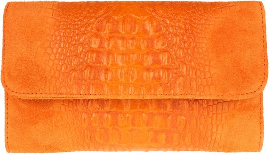 Girly Handbags Genuine Italian Suede Leather Croc Plain Clutch Bag