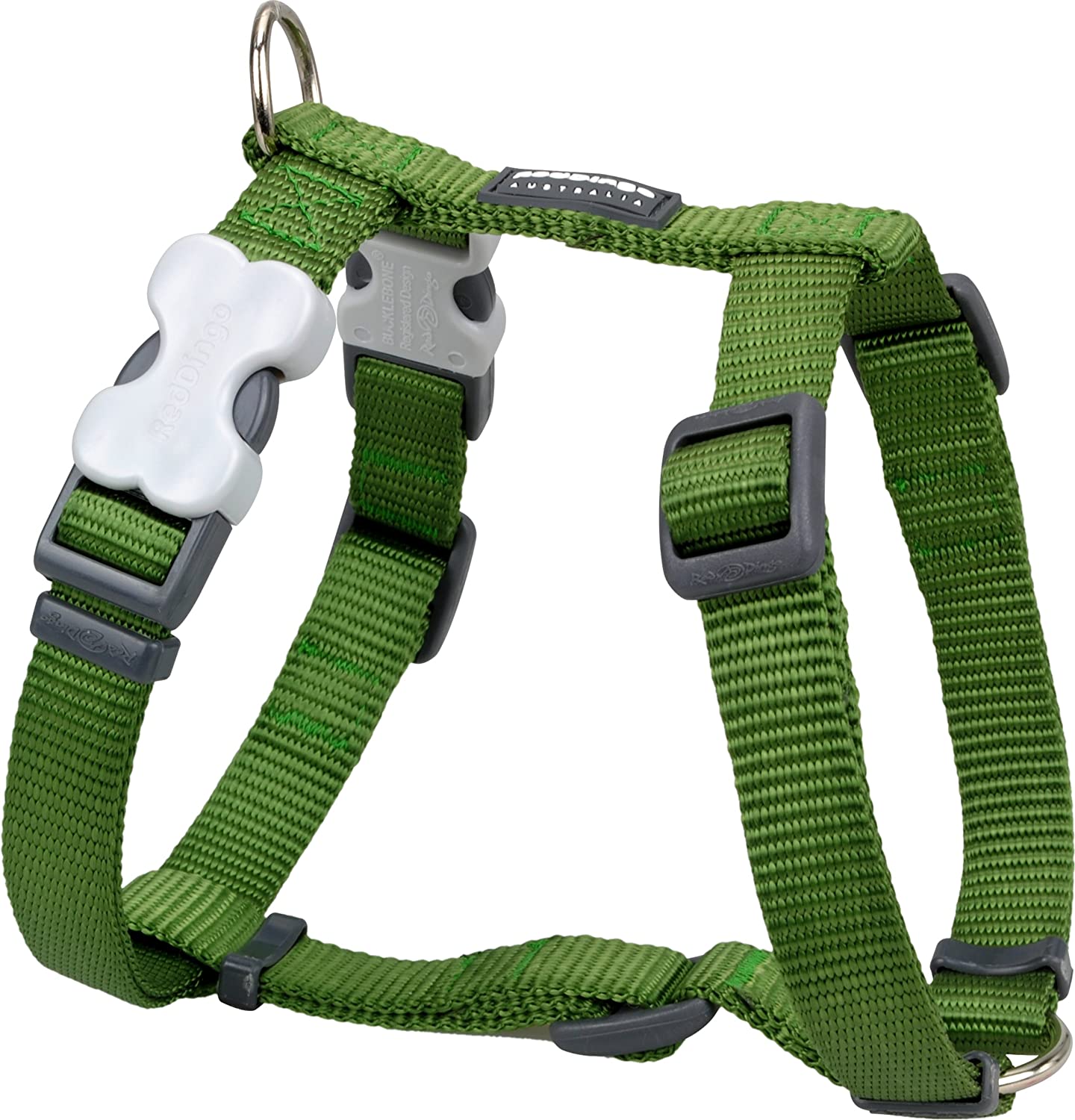 Red Dingo Classic Dog Harness Plain, Green, Medium 20mm, M (Pack of 1)