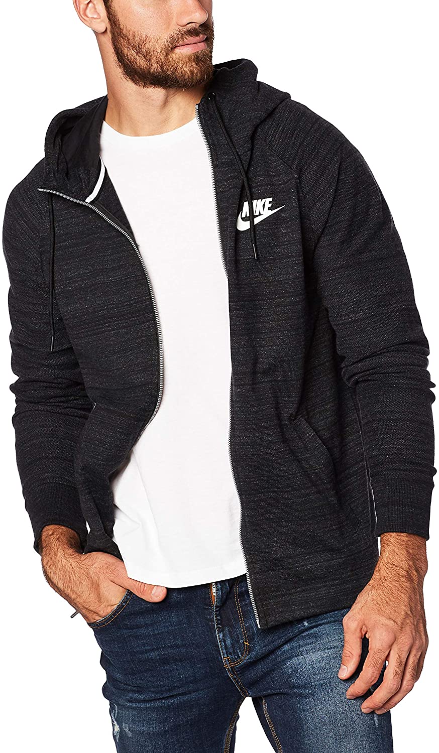 Nike Men Advance 15 Hooded Full Zip Top - Black/Heather/White, Large - Image 3
