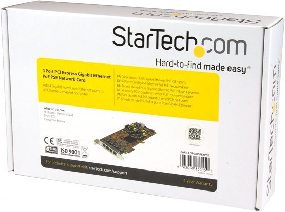 StarTech 4 Port Gigabit PoE (Power over Ethernet) Card - PCIe Network Card - PoE / PoE+ Up to 25W Per Port - PCIe NIC - Gigabit Ethernet Card (ST4000PEXPSE) - Image 4