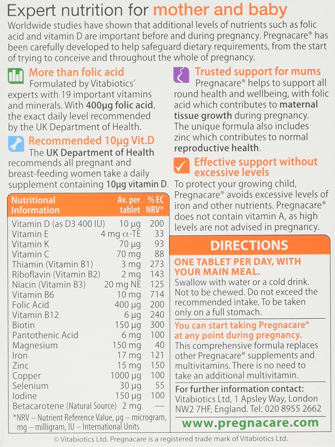 Vitabiotics Pregnacare Original Dietary Supplement, 90 Tablets BigaMart
