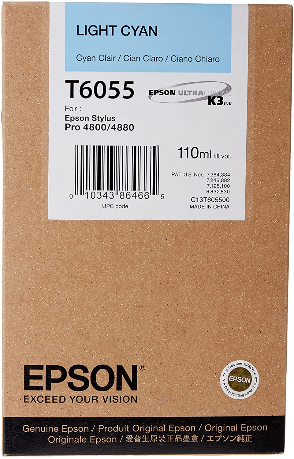 Epson C13T605500 Ink Cartridge for Pro 4800 Stylus, Light Cyan, Genuine, 110 ml