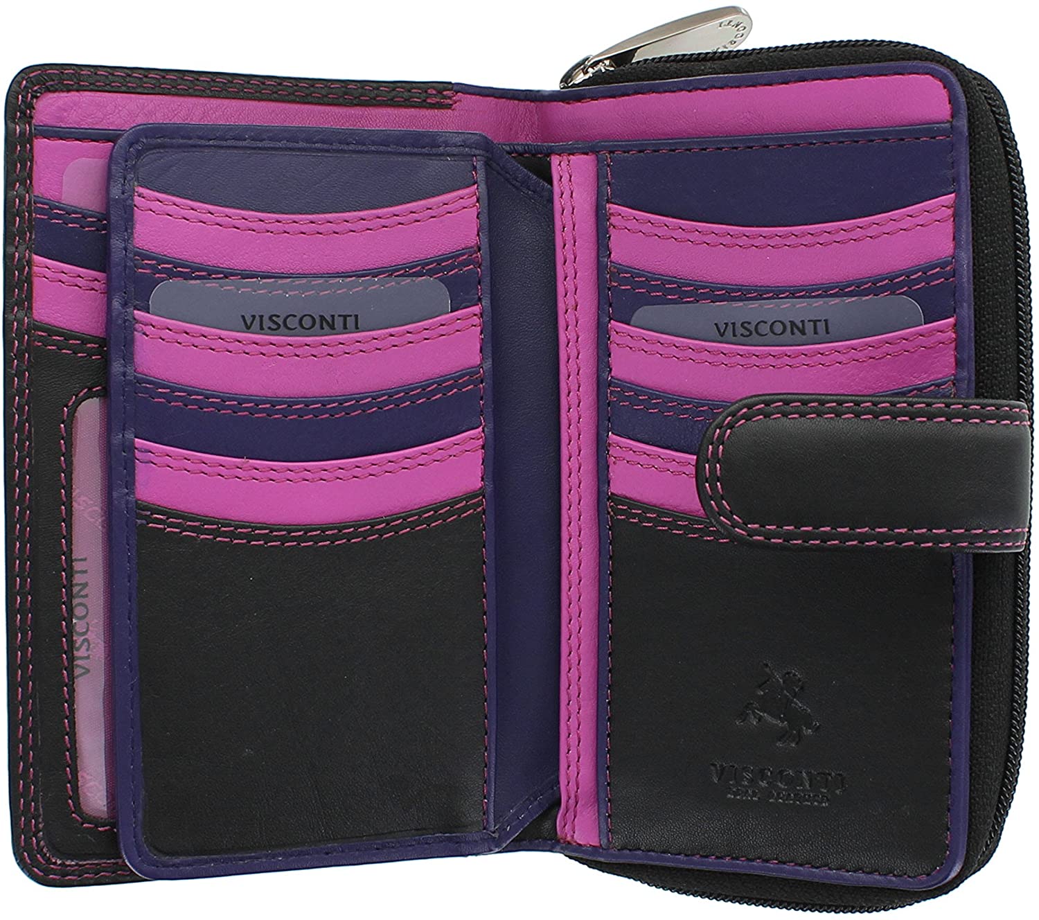 VISCONTI Soft Leather Rio Ladies Purse Style R13 Black/Purple/Berry - Image 4