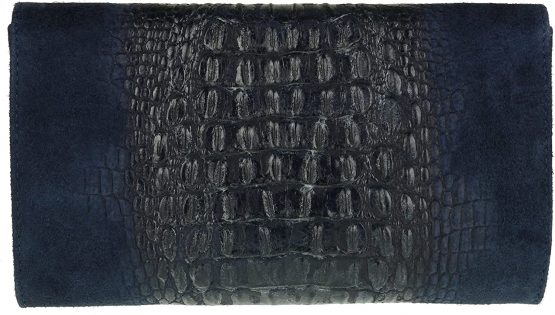 Girly Handbags Italian Suede Leather Croc Plain Clutch Bag - Image 3