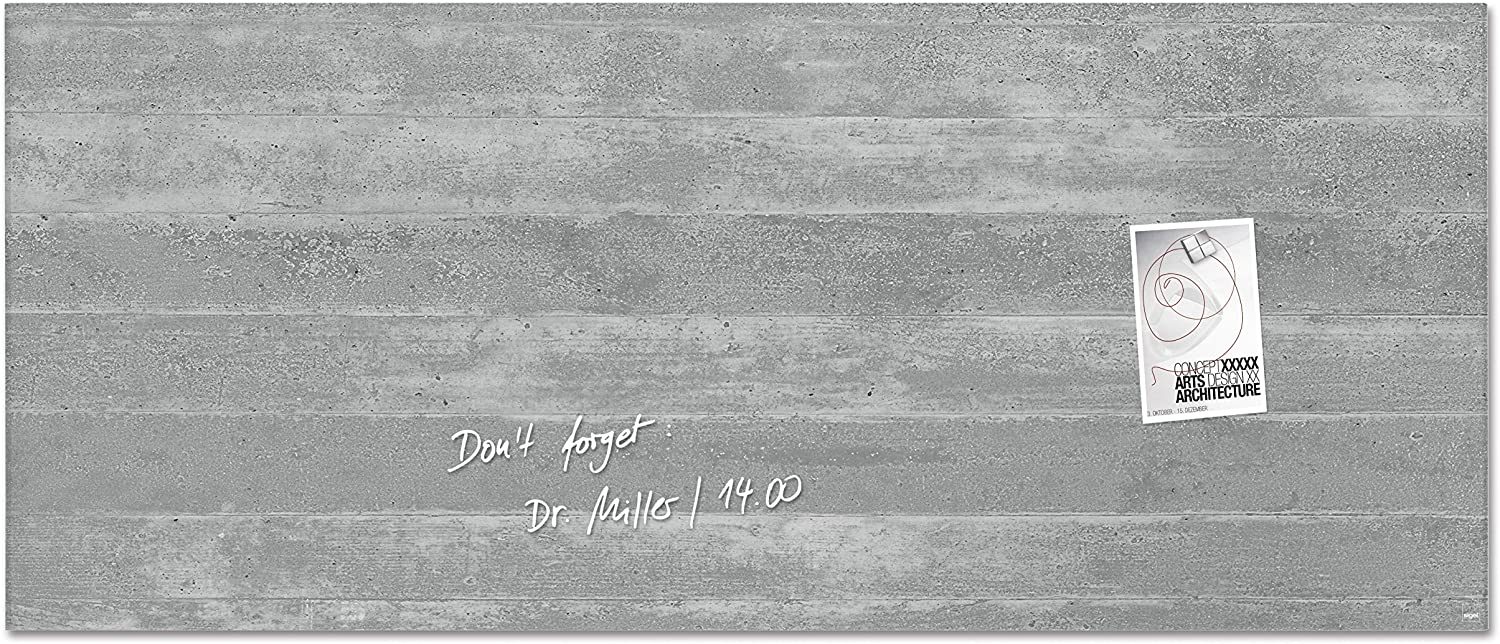 SIGEL GL248 Premium Glass magnetic Board, glossy surface, 130 x 55 cm, easy mounting, Grey - Artverum, gray concrete