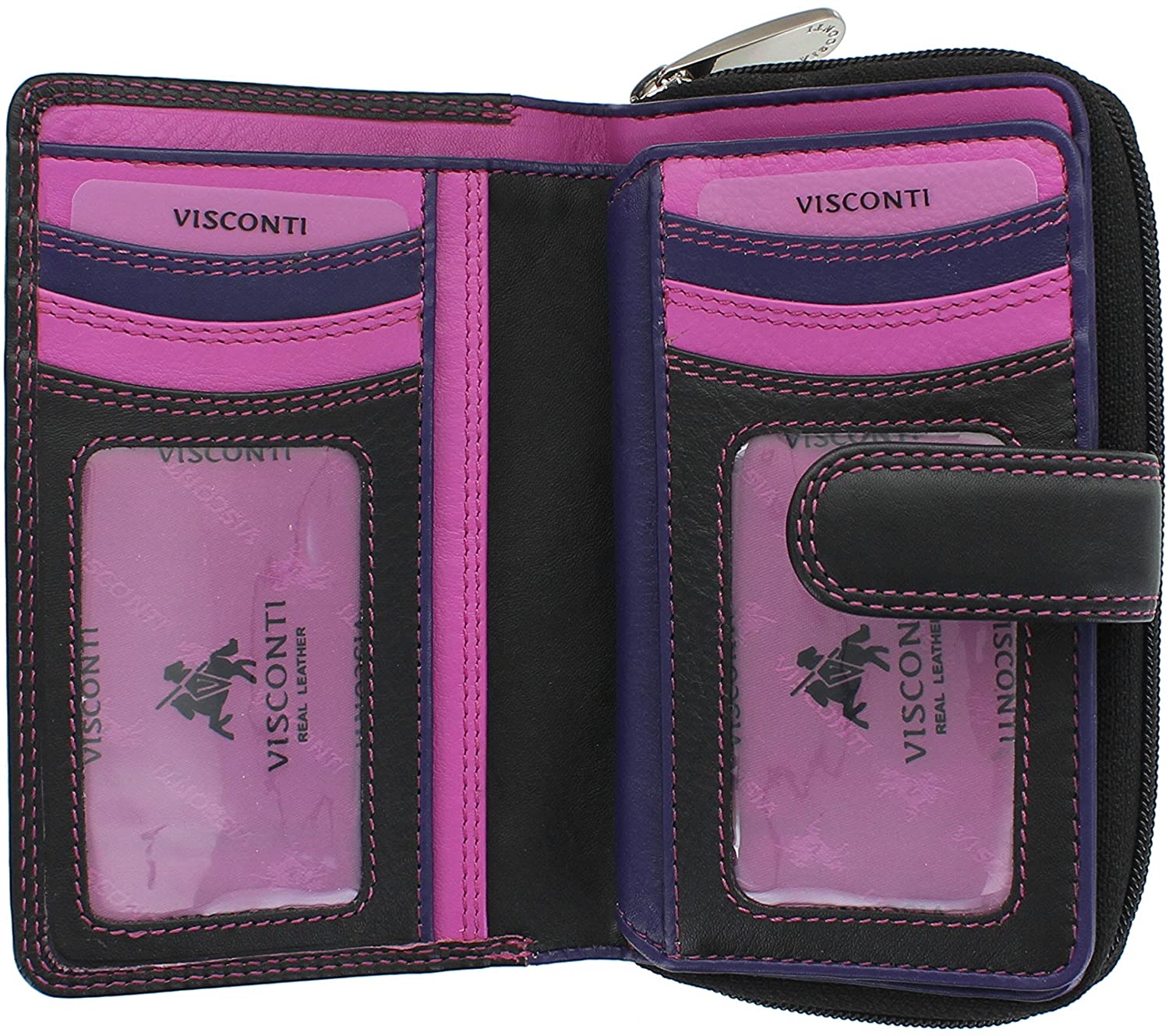 VISCONTI Soft Leather Rio Ladies Purse Style R13 Black/Purple/Berry - Image 3