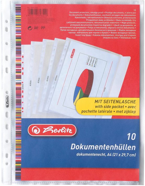 Herlitz A4 Embossed Punched Pocket Document Protector (10 Pieces)