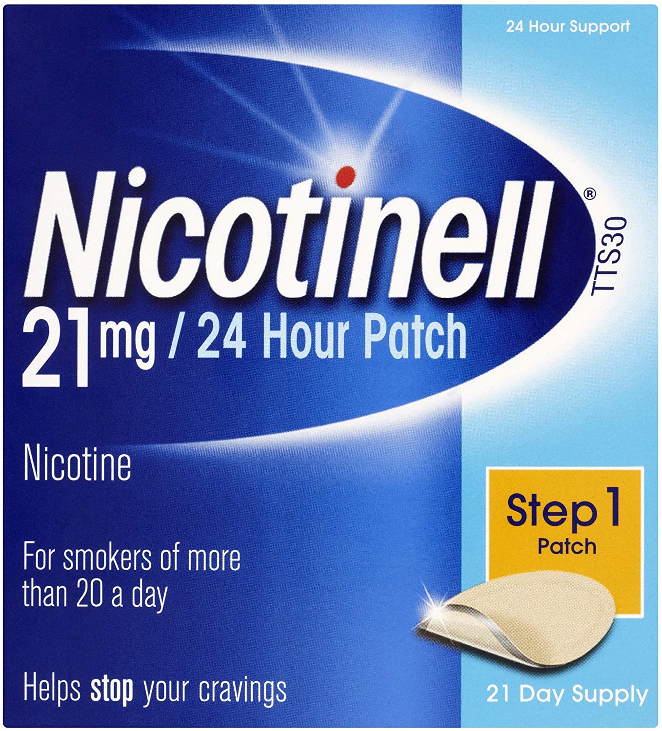 Nicotinell Nicotine Patch Stop Smoking Aid Step 1, 21 mg 24 Hour 21 Patches, Other, 21 Count (Pack of 1)