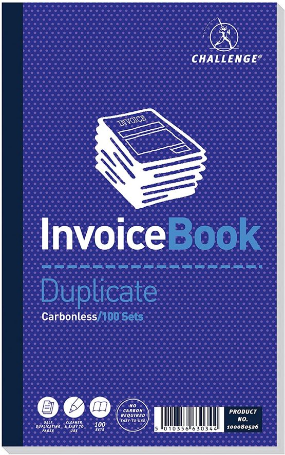 Challenge 210 x 130 mm Duplicate Book Carbonless Invoice without Vat/Tax, 100 Pages, Set of 5