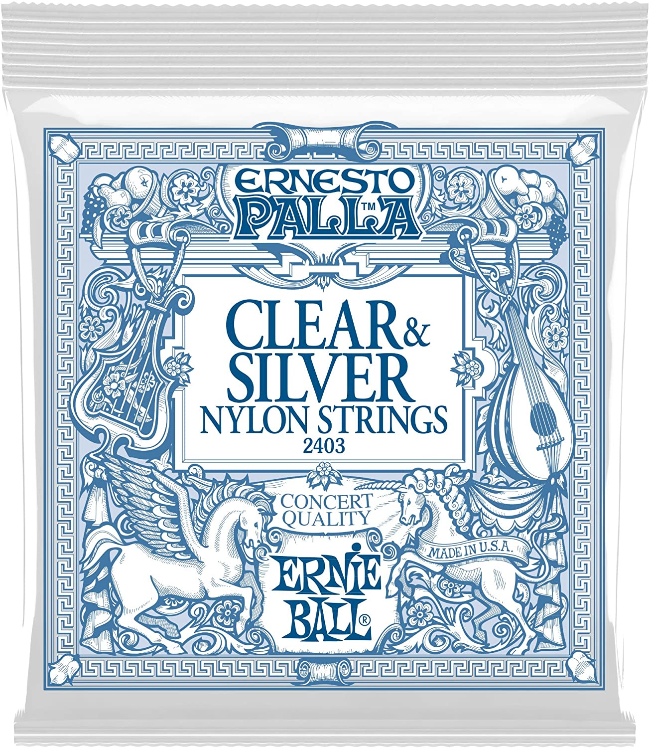 Ernie Ball Ernesto Palla Clear and Silver Nylon Classical Guitar Strings, Clear & Silver, Single Pack
