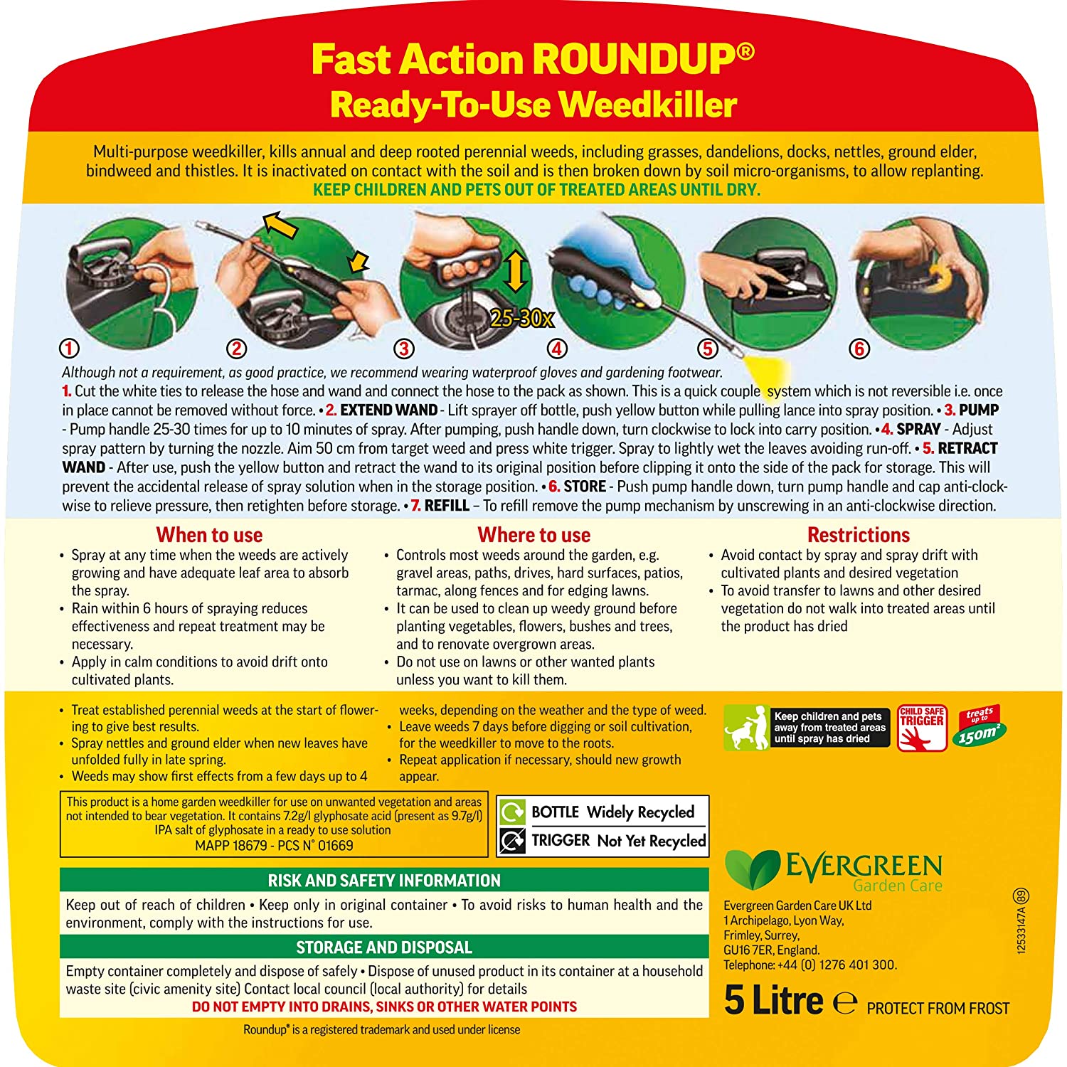 Roundup Fast Action Weedkiller Pump 'N Go Ready To Use Spray, 5 Litre - Image 2