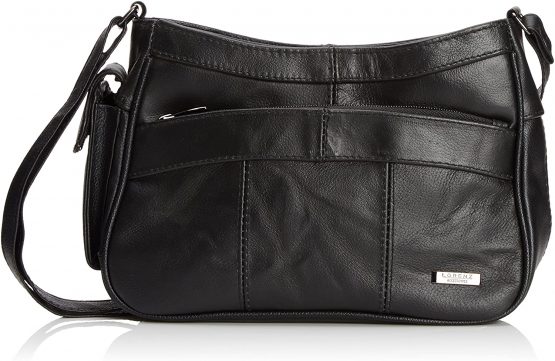 Lorenz Leather bag with twin top zips (Black)