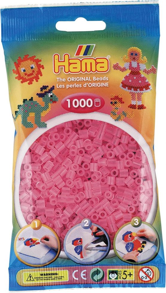 Hama 207-72 Beads 1,000 Bead Refill Bag - Translucent Pink