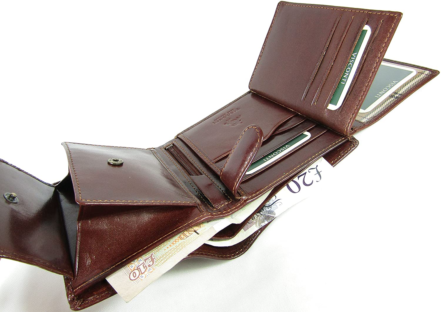 New Visconti Monza top of The Range Multi Pocket Italian Leather Mens Wallet Money Bag Style MZ3 (Brown) - Image 3