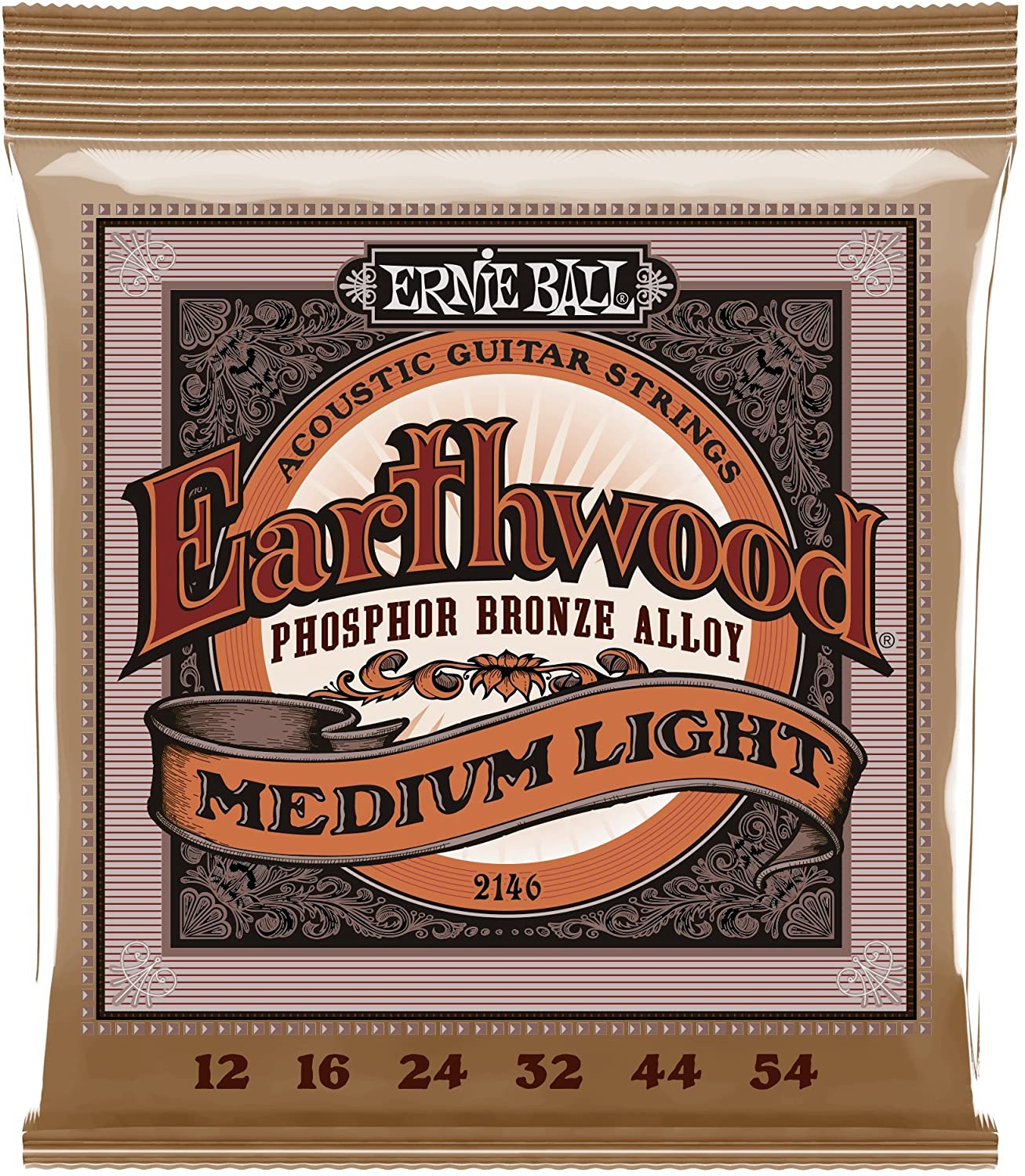 Ernie Ball Earthwood Medium Light Phosphor Bronze Acoustic Guitar Strings - 12-54 Gauge, 6-String, Medium Light