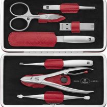 Henckels Twinox Manicure Set Dauphine Red- Z Comp. 7 Pieces- Combs- Nail Cleaner- Tweezers- Nn- File- Di- I