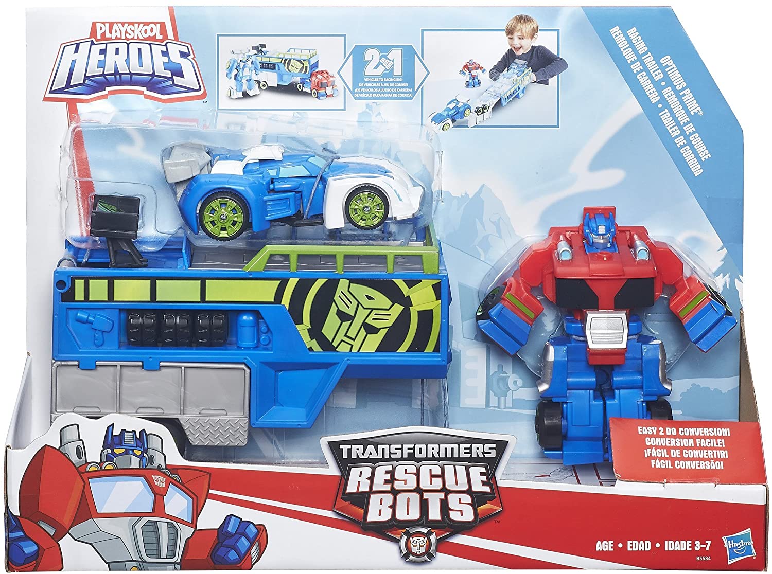 Transformers Rescue Bots Optimus Prime Racing Trailer Playset, Blue, Medium - Image 2