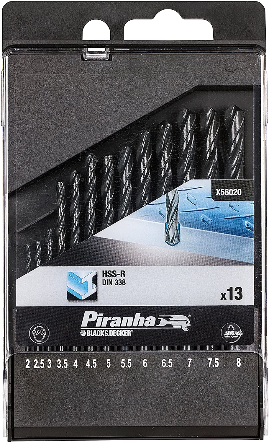 13 Piece Metal Drill Bit Set HSS-R DIN 338, Black + Decker +AMP