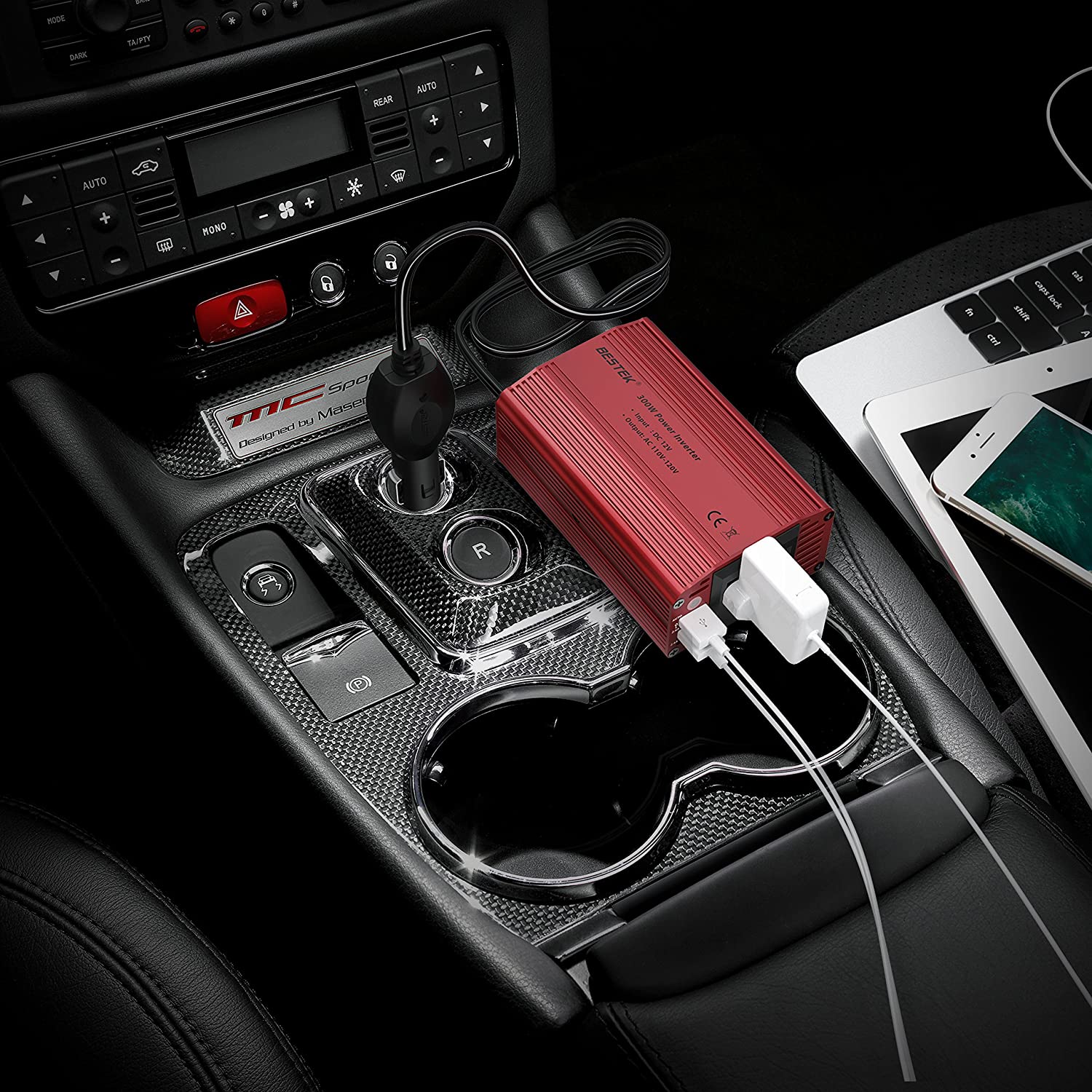 BESTEK 300W Power Inverter DC 12V to 230V AC Converter with AC Outlet and 4.8A Dual USB Car Charger, Red, MRI3013BU-UK - Image 4