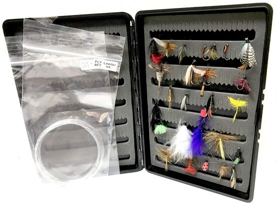 BestCity Fishing Flies Set of 25 fly selection Season set in box with Leaders