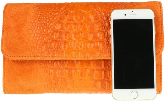 Girly Handbags Genuine Italian Suede Leather Croc Plain Clutch Bag - Image 4