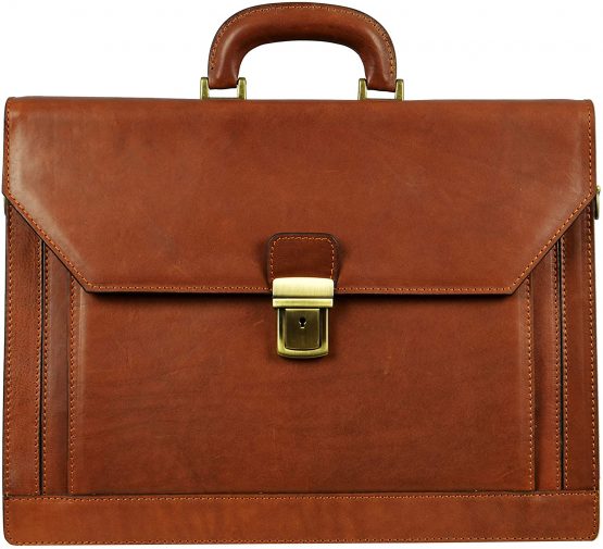 Leather Briefcase Shoulder Laptop Bag Business Attache Large Light Brown - Time Resistance