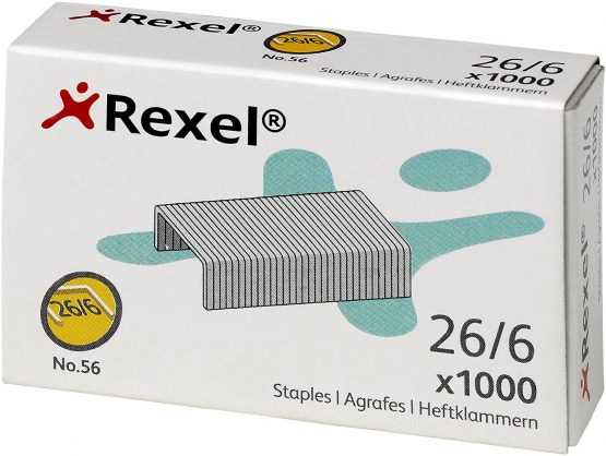 Rexel No.56 26/6 mm Standard Staples, For Stapling up to 20 Sheets, Use with Desktop Staplers and Pliers, Box of 1000, ACCO6131