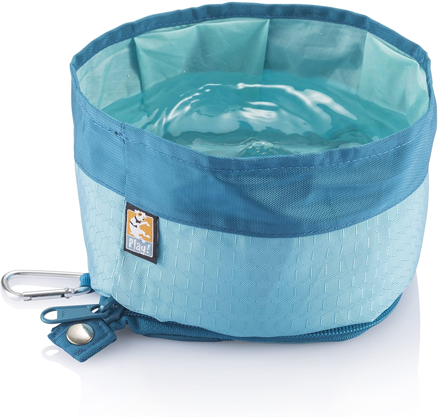 Kurgo Zippy Bowl, Collapsible Travel Dog Bowl for Food and Water with Carabiner BPA free, Holds 1.4L, Coastal Blue - Image 3