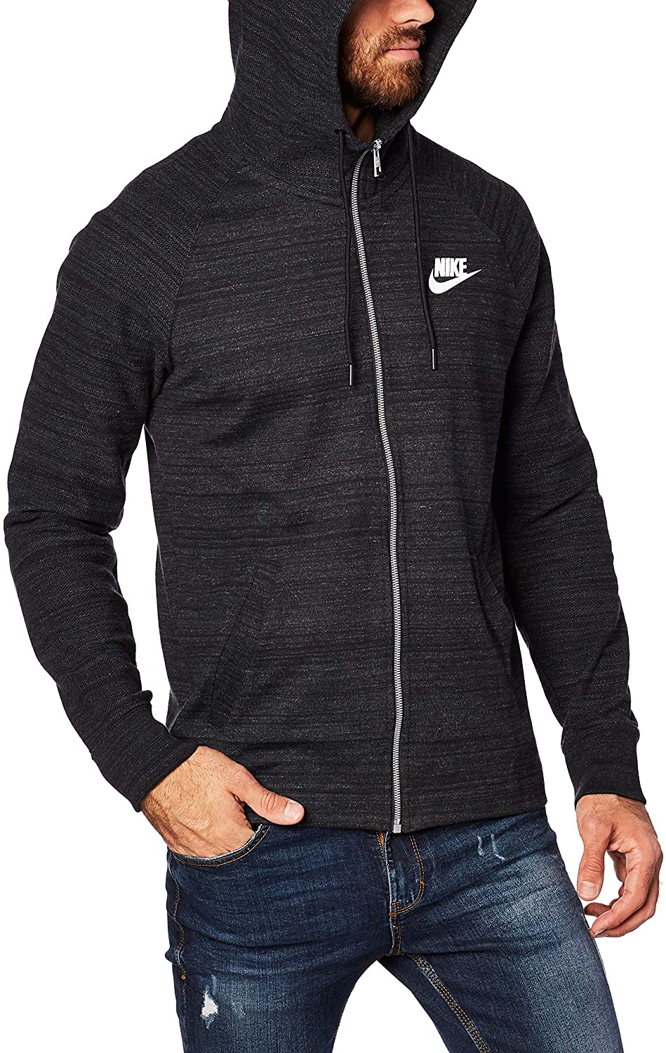 Nike Men Advance 15 Hooded Full Zip Top - Black/Heather/White, Large - Image 4