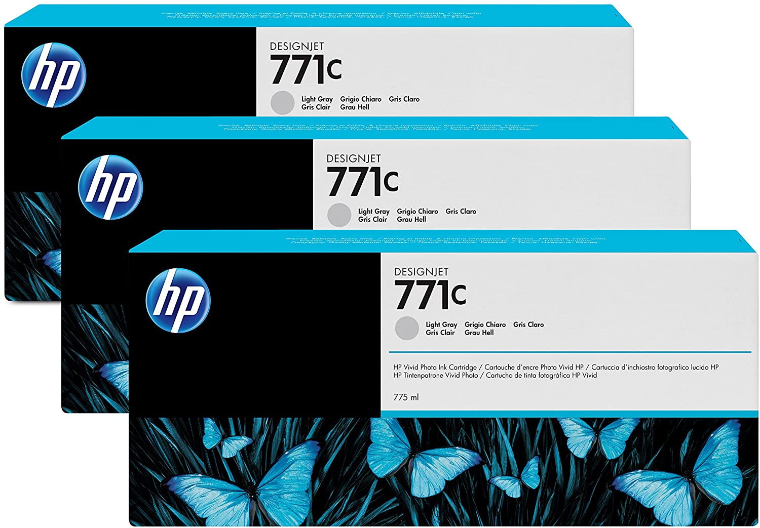 HP 771C 775ml DesignJet Ink Cartridge - Light Grey (Pack of 3) - Image 2